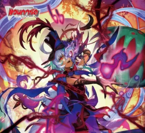 Colorful fantasy character with dragon theme